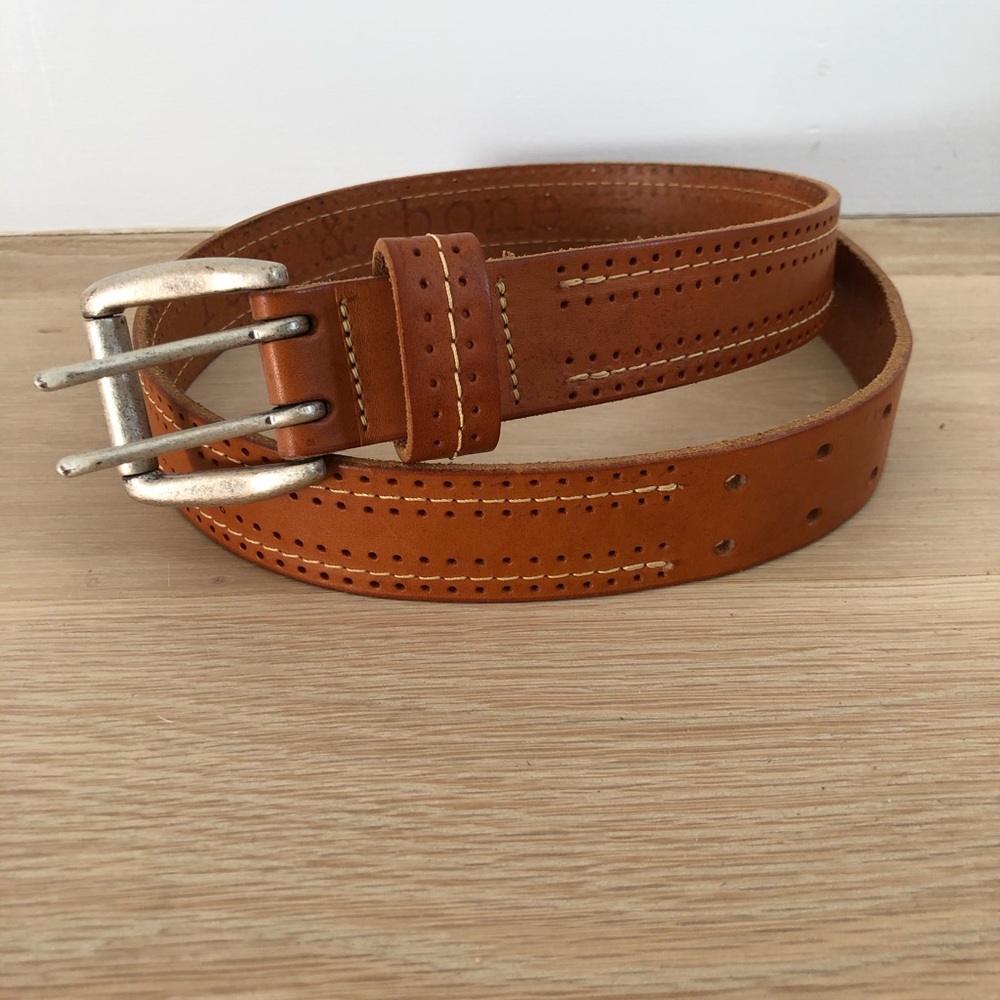 RAG & BONE caramel leather belt w/ silver buckle